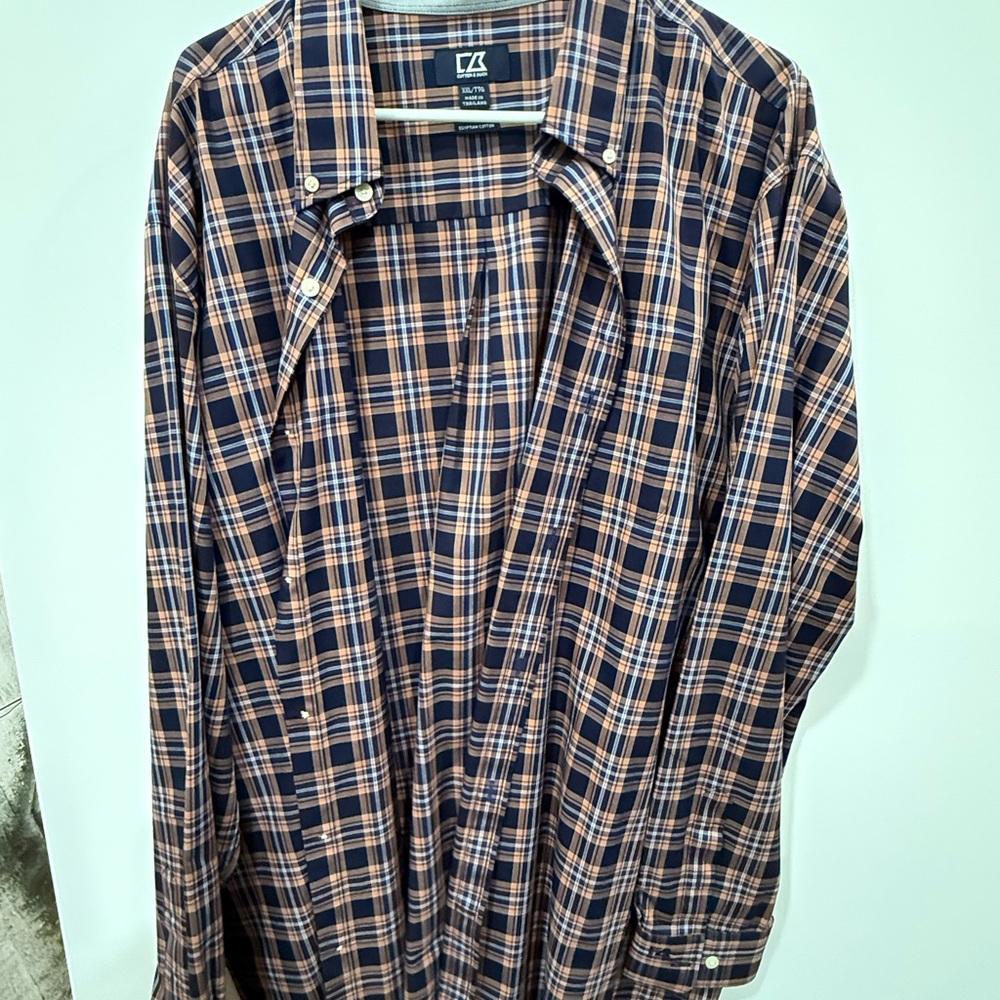 Men's Blue and Brown Plaid Shirt